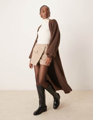 Miss Selfridge - Maxi-Strickjacke in Schokobraun-Brown