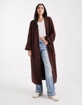 Miss Selfridge - Maxi-Strickjacke in Schokobraun-Brown