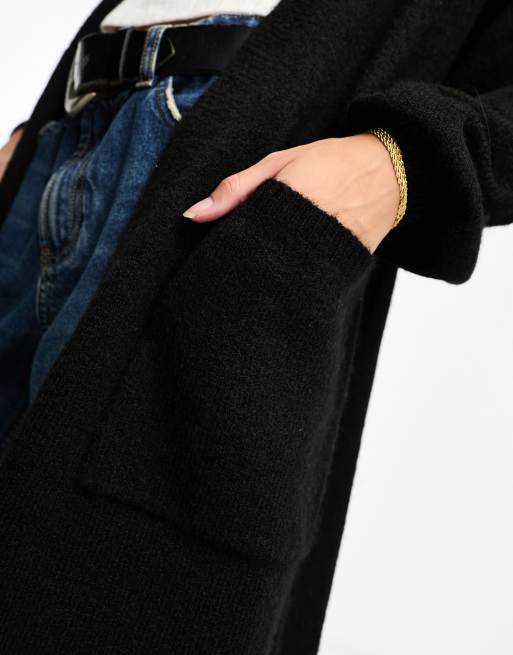 Miss Selfridge – Maxi-Strickjacke in Schwarz mit Ballonärmeln und Taschen, 4 von 4
