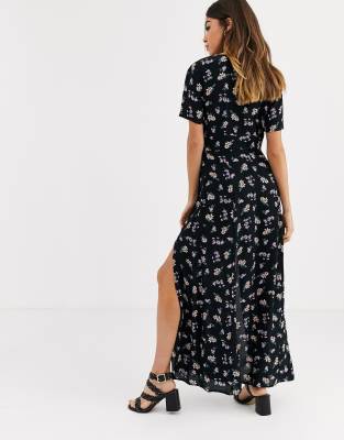 asos black floral tea dress
