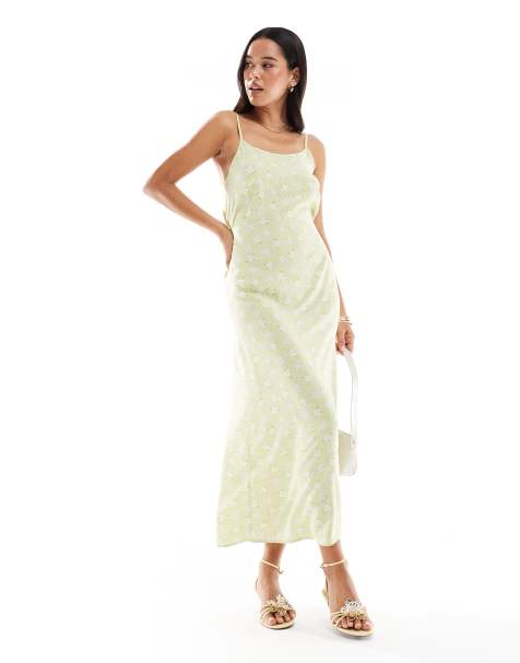 Miss Selfridge – Maxi-Trägerkleid in Grün mit Blümchenmuster, Trägern und U-Ausschnitt - view 1