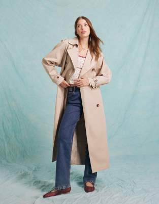 maxi trench coat in stone-Neutral