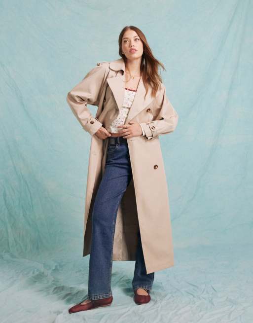 Miss Selfridge maxi trench coat in stone ASOS