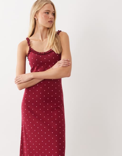 Miss Selfridge maxikjole i rib med prikker og print, 2 af 4