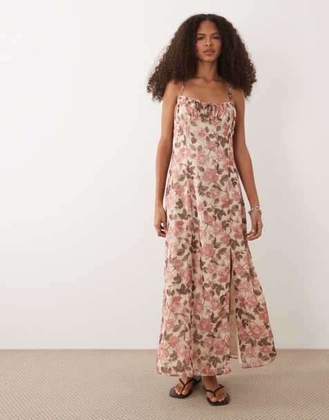 Miss Selfridge - Maxikjole med blomstermønster og milkmaid-design - view 1