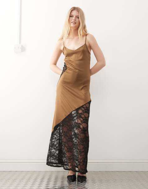 Miss Selfridge - Maxikjole med blondepanel i satin - view 1