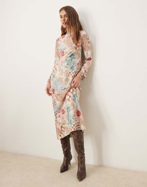 Miss Selfridge - Maxikjole med lange ærmer og multifarvet print - view 1