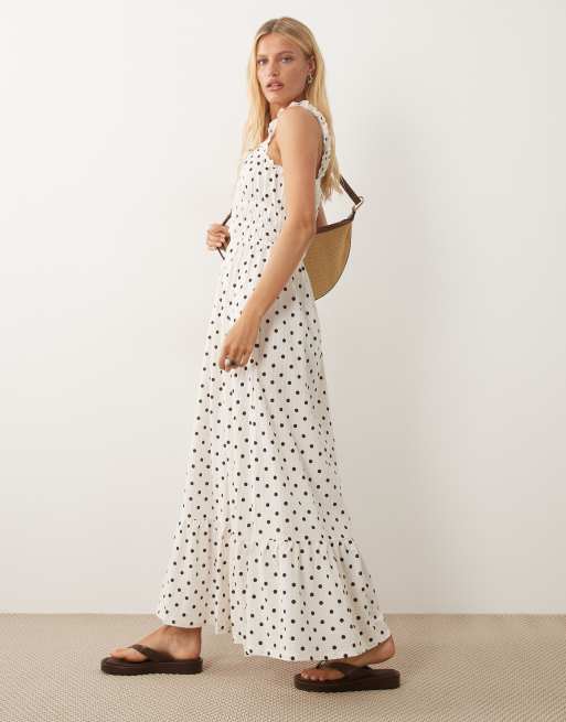 Miss Selfridge - Maxikjole med rynker og polkaprikker i bæk-og-bølge-stof, 2 af 4