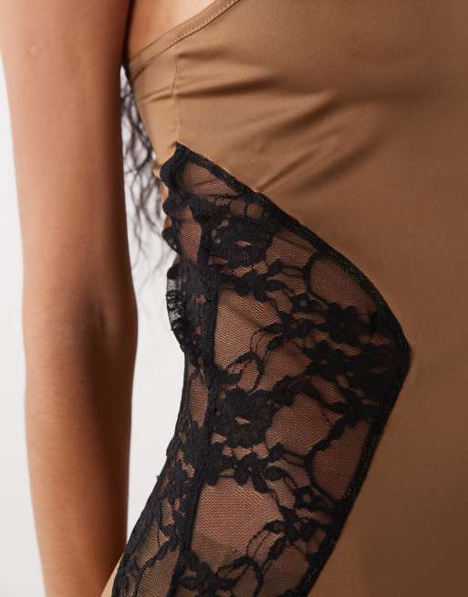 Miss Selfridge – Maxiklänning i satin med spetsdetaljer, 4 av 4