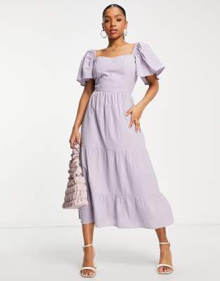 Miss Selfridge – Maxikleid aus Baumwolle in Fliederlila mit Knoten und Schleife hinten