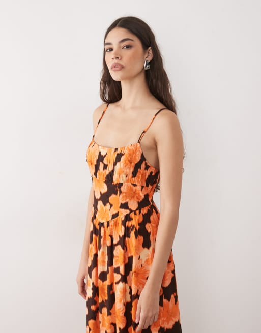 Miss Selfridge – Maxikleid aus gesponnenem Material in Hibiskus mit Riemchenträgern, 3 von 4