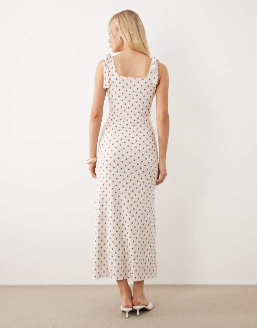 Miss Selfridge – Maxikleid in Cremeweiß mit gebundenen Trägern und Polka-Dot-Muster, 2 von 4