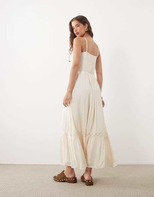 Miss Selfridge – Maxikleid in Elfenbeinweiß mit Spitzeneinsatz, 4 von 4