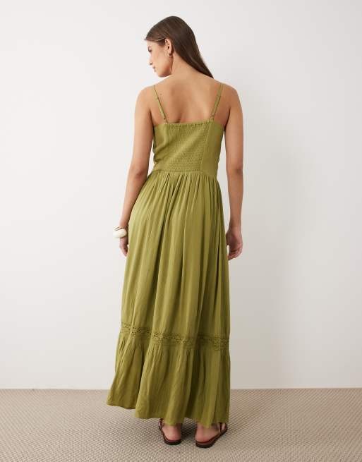 Miss Selfridge – Maxikleid in Olivgrün mit Spitzeneinsatz, 4 von 4