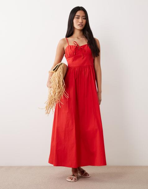 Miss Selfridge – Maxikleid in Rot mit Korsettdetail - view 1