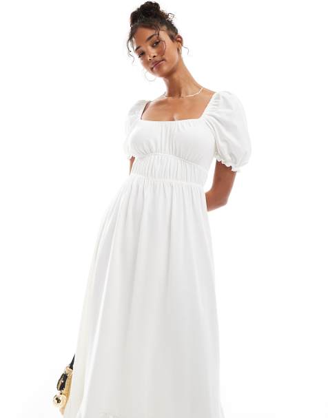 Miss Selfridge – Maxikleid in Weiß mit Puffärmeln - view 1