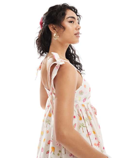 Miss Selfridge – Maxikleid mit Fruchtprint und gebundenen Trägern, 3 von 4