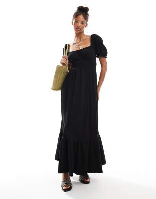 Miss Selfridge - Maxikleid mit Puffärmeln in Schwarz