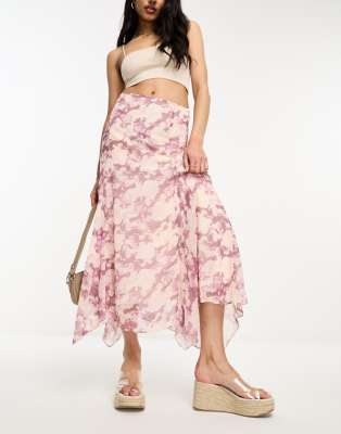 Miss Selfridge - Maxirock aus Chiffon mit Godet-Details und verschwommenem Blumenmuster-Bunt