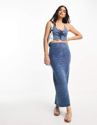 Miss Selfridge - Maxirock aus Jersey-Denim in Indigoblau mit lockerem Bund, Kombiteil