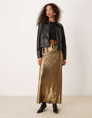 Miss Selfridge - Maxirock in Metallic-Gold-Goldfarben