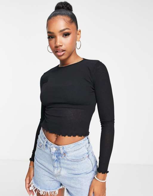 Miss Selfridge Meet and Greet lettuce edge crew top 
