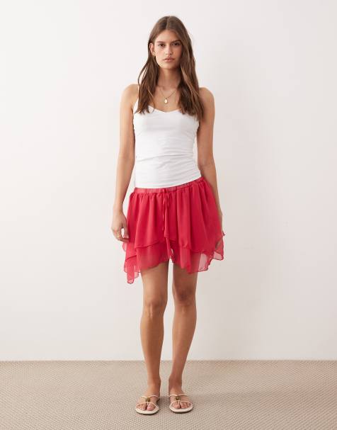 Miss Selfridge – Mehrlagiger Minirock in Rot - view 1
