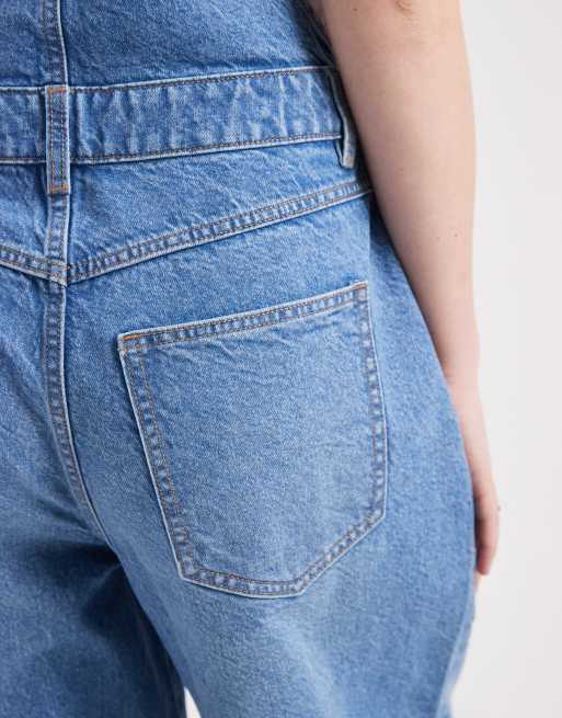 Miss Selfridge – Mellanblå, tvättade hängselbyxor med barrelben, 4 av 4