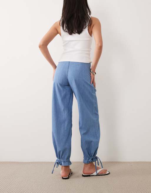 Miss Selfridge – Mellanblå, tvättade jeans med ballongben och muddar, 3 av 5