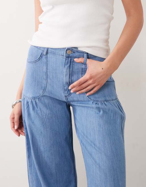 Miss Selfridge – Mellanblå, tvättade jeans med ballongben och muddar, 4 av 5