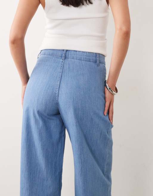 Miss Selfridge – Mellanblå, tvättade jeans med ballongben och muddar, 5 av 5