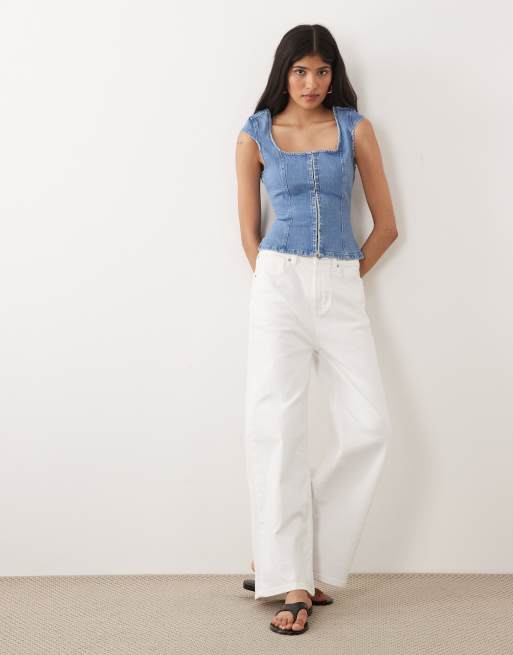 Miss Selfridge - Mellemblå forvasket korsettop i denim, 3 af 4