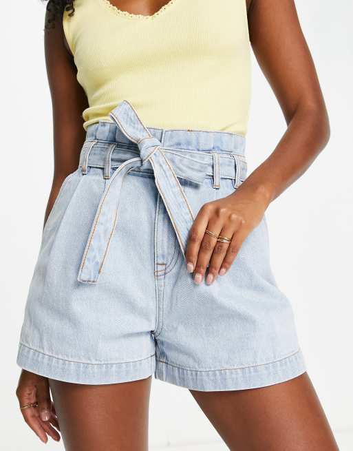Miss Selfridge - Mellemvaskede blå denimshorts med bindebånd i taljen, 4 af 4