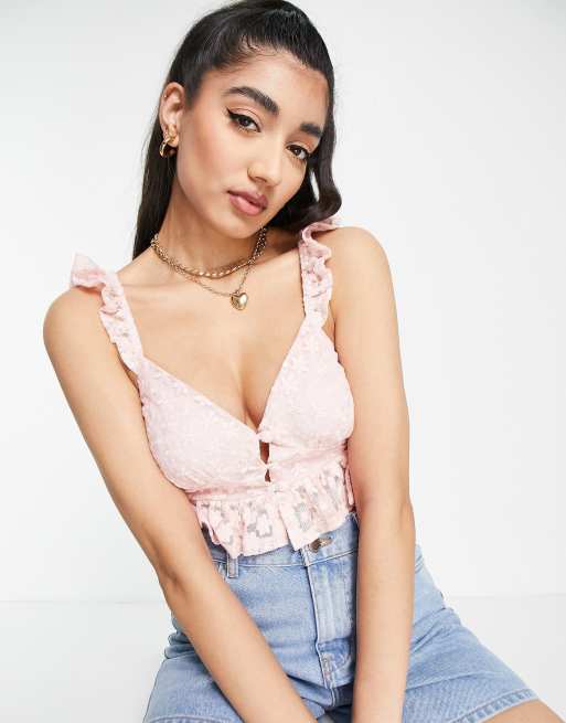 Lace-detail Mesh Bustier Top