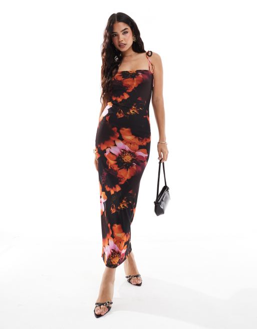 Asos design floral tie strap prom midi dress best sale