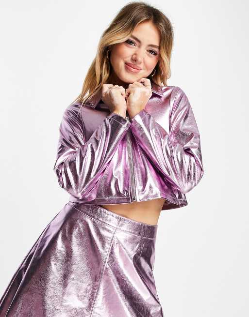 Pink metallic biker outlet jacket