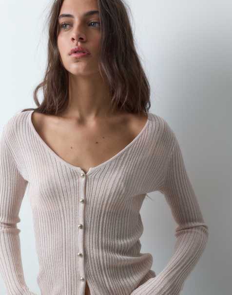 Miss Selfridge metallic button through cardigan in cream - view 1