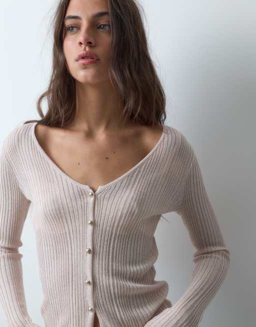 Miss Selfridge metallic button through cardigan in cream, 3 of 5