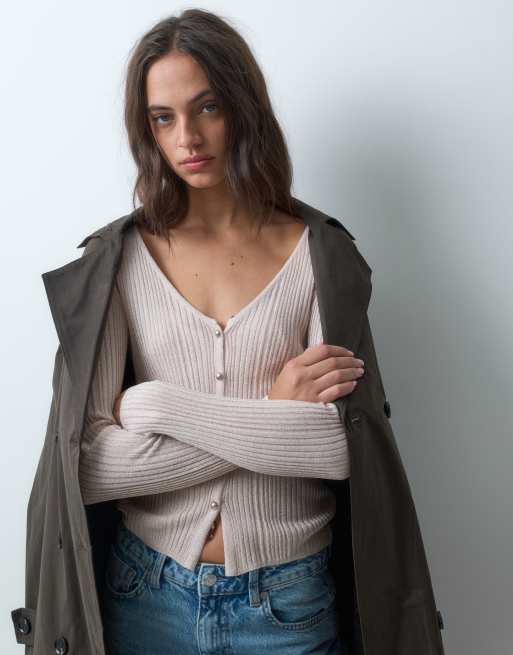 Miss Selfridge metallic button through cardigan in cream, 4 of 5