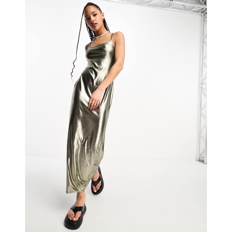 Gold maxi slip dress sale