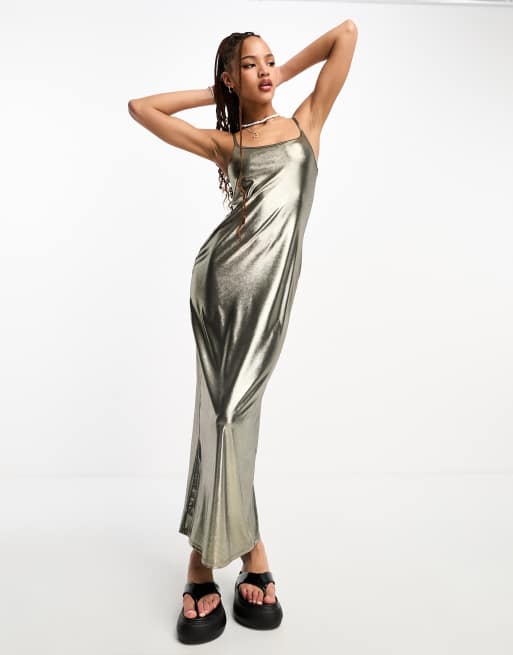 Gold maxi slip dress sale