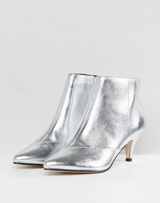 silver kitten heel boots