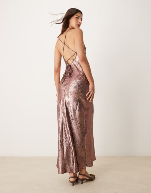 pink metallic slip dress Metallic Slip Dress in Rose Blush M / US 6-8