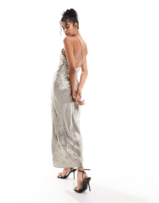 Silver slip shop maxi dress