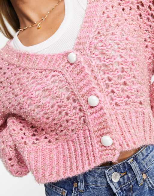 Pink cardigan hotsell with pearl buttons