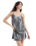 [Miss Selfridge] Miss Selfridge metallic strappy mini slip dress in silver 4 Metallic silver