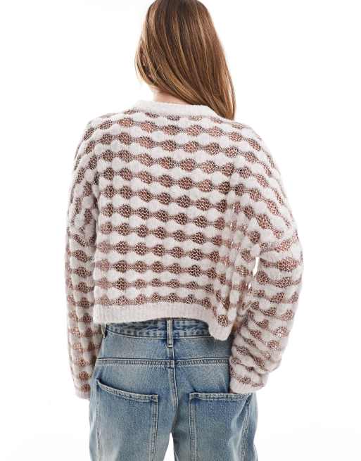 Miss Selfridge metallic stripe jumper in oatmeal with rose gold, 3 of 4