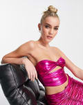 [Miss Selfridge] Miss Selfridge metallic twist bandeau top in pink (part of a set) 4 PINK
