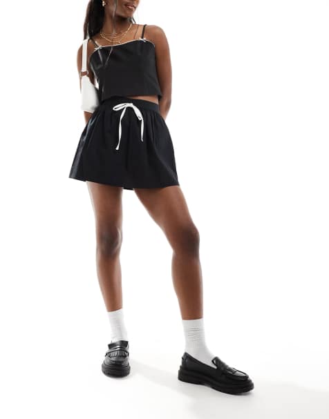 Miss Selfridge micro mini contrast tie skort in black - view 1