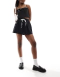 [Miss Selfridge] Miss Selfridge micro mini contrast tie skort in black 4 Black